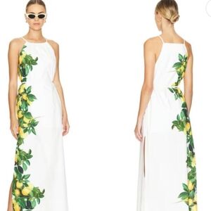 Amanda Uprichard White Maxi Dress with Green Lemon Print
